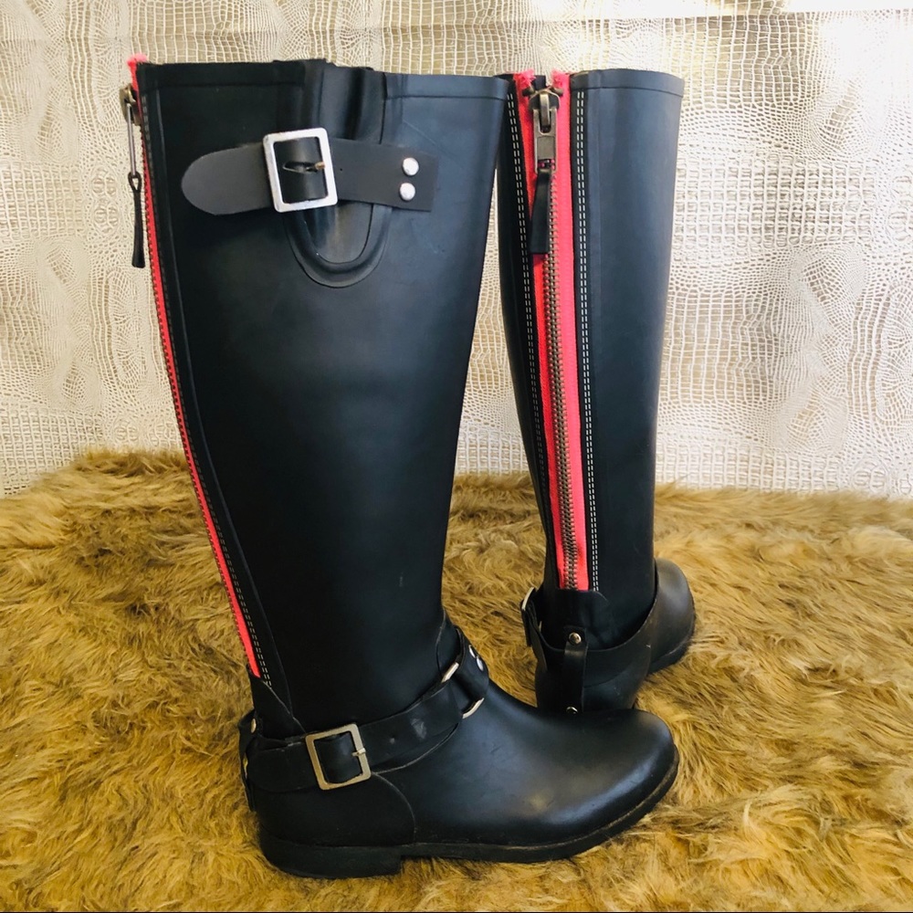 Women’s Black Steve Madden Knee High Rubber Boots